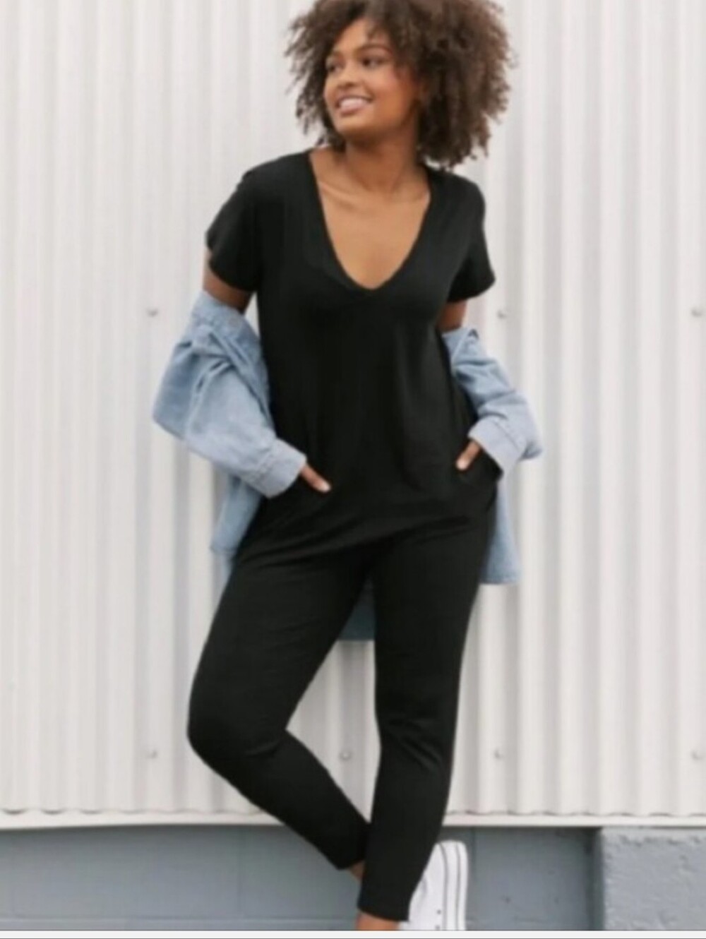 Smash + Tess Black V-Neck Ankle Jumpsuit Short Sleeves